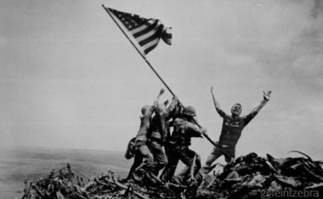 Terry ăn mừng bên lính Mỹ trong Thế chiến II.